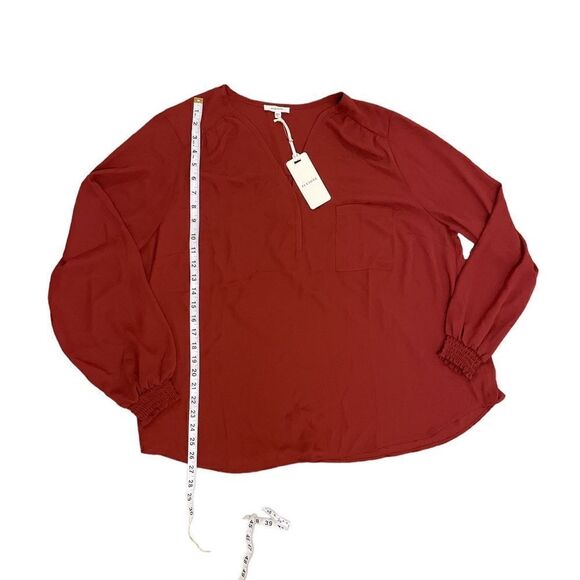 PLEIONE Plus Size V Neck Pocket Hem Long Sleeve Blouse Size 1X - Picture 7 of 9